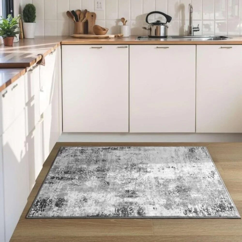 New 2x3 Grey Entry Rug, Washable, Non-Slip Low Pile Area Rug for Indoor Use